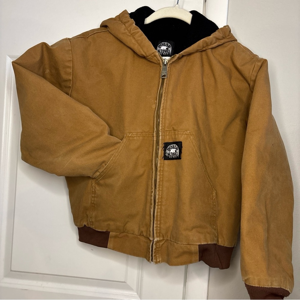 Polar King by Key Youth L Duck Canvas Tan Hooded Insulated Barn Work Jacket